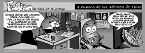 Tira humorística de Las Aventuras de Fabián, la faba de la granja inspirada en La invasion de los ladrones de cuerpos